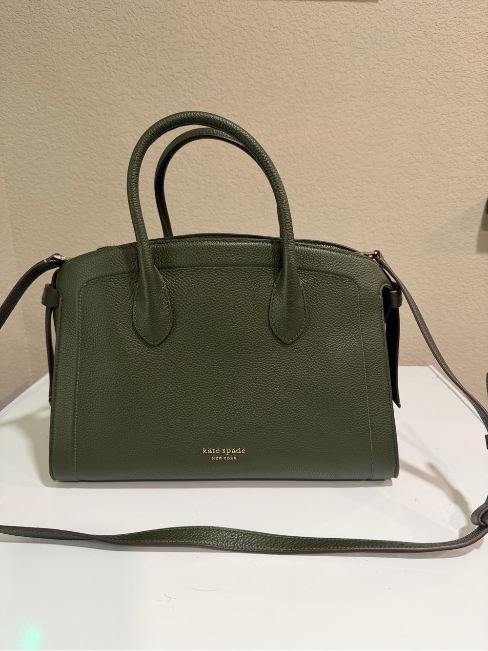 kate spade Olive Green Pebbled Leather Satchel with Strap